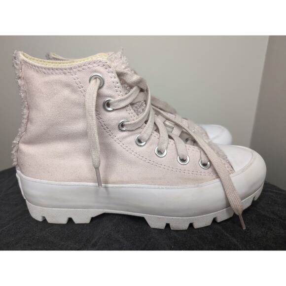 Pink rose fuzzy sherpa girls Chuck Taylor Converse lugged high top 5Y - Picture 3 of 10
